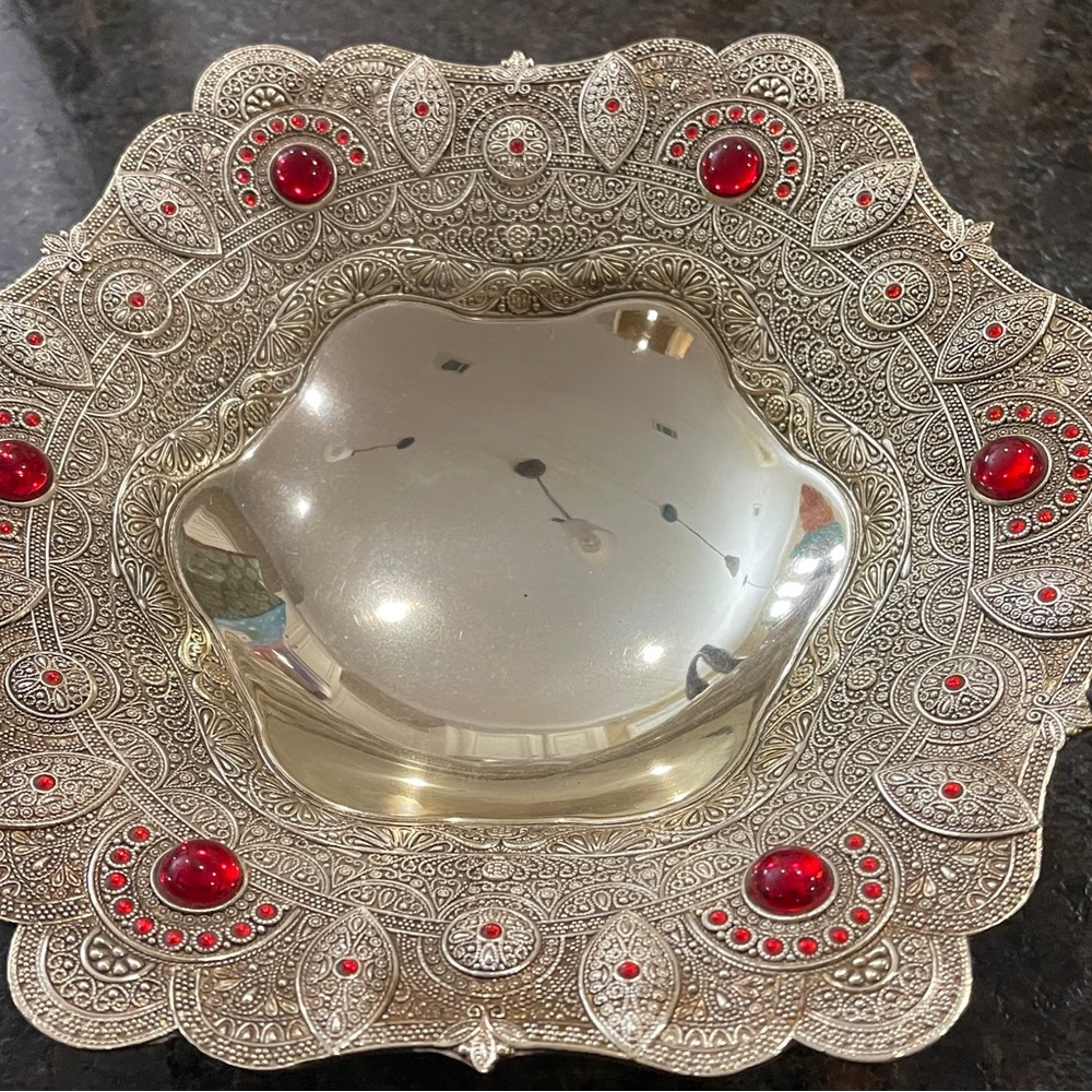 Antique SS Bowl from India 🇮🇳 Beautiful Stone Accents and claw ft